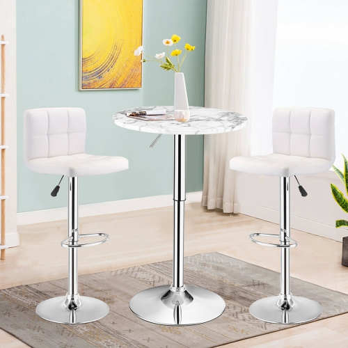 Gymax Round Pub Table Height Adjustable Bistro Bar Table 360° Swivel w/Faux Marble Top