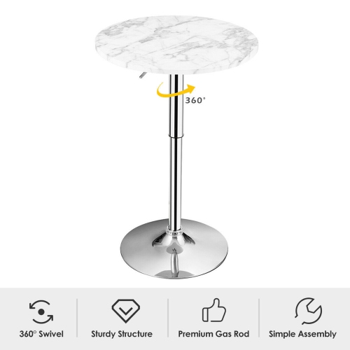 Gymax Round Pub Table Height Adjustable Bistro Bar Table 360° Swivel w/Faux Marble Top