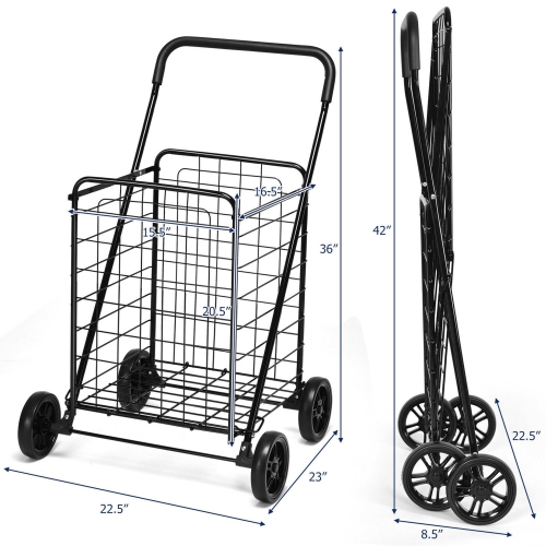 Panier pliant sur roulette, Chariot utilitaire Portable pour l'épicerie Blanchisserie Voyage marque Gymax