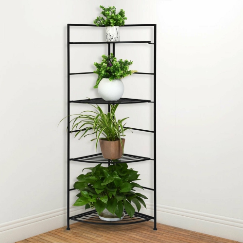 Gymax 4 Tier Folding Metal Shelf Plant Stand Storage Open Shelf Corner Display Rack