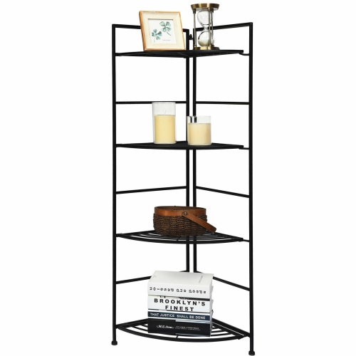 Gymax 4 Tier Folding Metal Shelf Plant Stand Storage Open Shelf Corner Display Rack