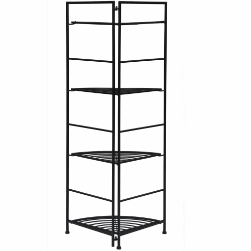 Gymax 4 Tier Folding Metal Shelf Plant Stand Storage Open Shelf Corner Display Rack