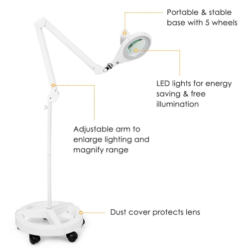 Led Magnifying Glass Floor Lamp, Magnifying Floor Lamp With 5 Wheels Rolling Base