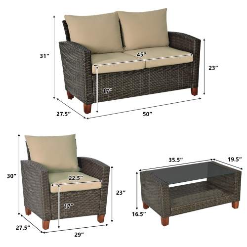 Gymax 8PCS Cushioned Rattan Conversation Set w/ Coffee Table Patio Outdoor