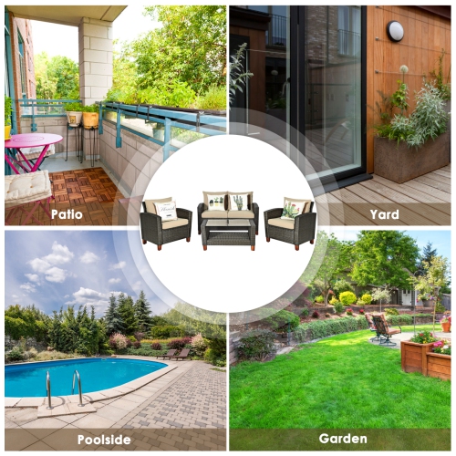 Gymax 8PCS Cushioned Rattan Conversation Set w/ Coffee Table Patio Outdoor