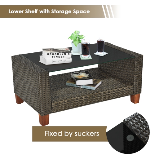 Gymax 8PCS Cushioned Rattan Conversation Set w/ Coffee Table Patio Outdoor