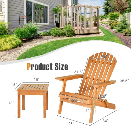 Gymax 3PCS Eucalyptus Adirondack Chair Set w/ Side Table Outdoor Patio Natural