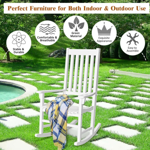 Gymax 2PCS Wood Rocking Chair Porch Rocker High Back Garden Seat Indoor Outdoor