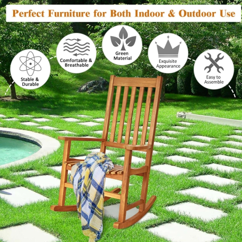 Gymax 2PCS Wood Rocking Chair Porch Rocker High Back Garden Seat Indoor Outdoor