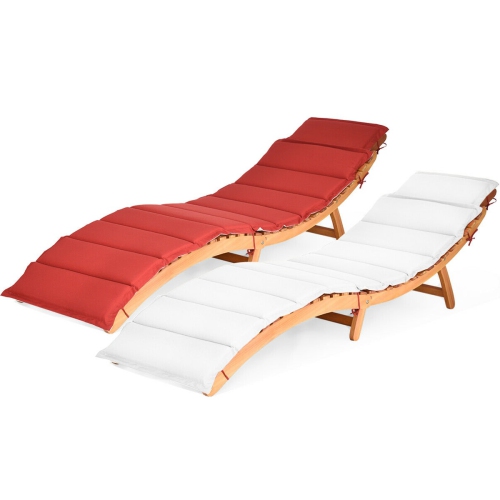 Gymax 2PCS Outdoor Folding Chaise Eucalyptus Lounge Chair w/ Double-sided Cushion
