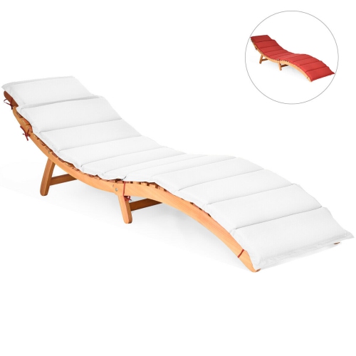 Gymax 2PCS Outdoor Folding Chaise Eucalyptus Lounge Chair w/ Double-sided Cushion