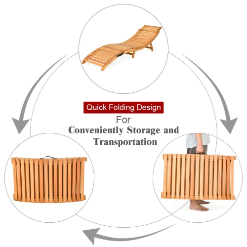Gymax 2PCS Outdoor Folding Chaise Eucalyptus Lounge Chair w/ Double-sided Cushion