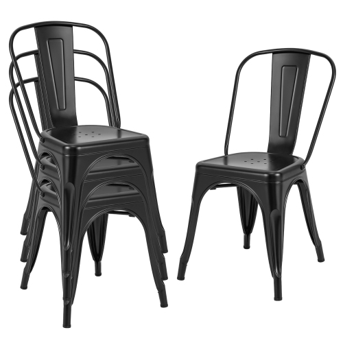 GYMAX  18" Metal Dining Chair High Back Bar Stools Set Of 4 W/ X-Shaped Frame Breathable Holes