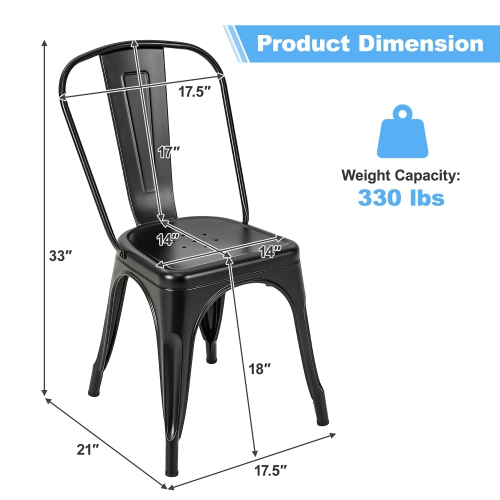 Gymax 18'' Metal Dining Chair High Back Bar Stools Set of 4 w/ X-shaped Frame Breathable Holes