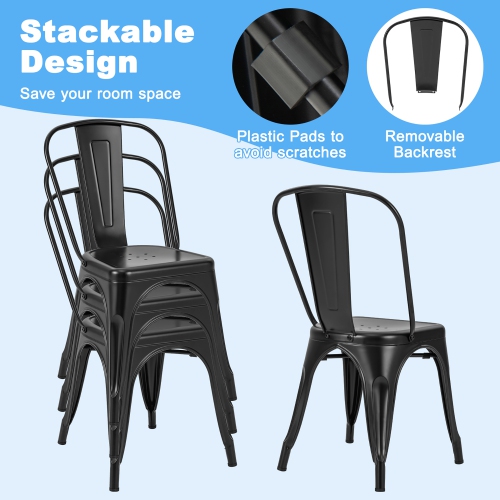 Gymax 18'' Metal Dining Chair High Back Bar Stools Set of 4 w/ X-shaped Frame Breathable Holes