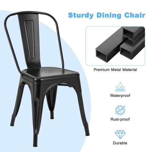 Gymax 18'' Metal Dining Chair High Back Bar Stools Set of 4 w/ X-shaped Frame Breathable Holes