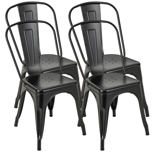 Gymax 18'' Metal Dining Chair High Back Bar Stools Set of 4 w/ X-shaped Frame Breathable Holes