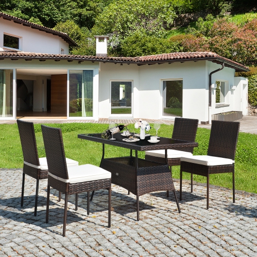 GYMAX  5PCs Rattan Patio Dining Table & Chair Set Outdoor Furniture Set W/ Cushion