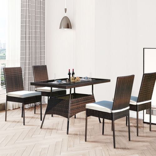 Gymax 5PCS Rattan Patio Dining Table & Chair Set Outdoor Furniture Set w/ Cushion