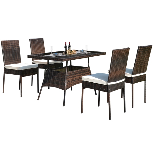 Gymax 5PCS Rattan Patio Dining Table & Chair Set Outdoor Furniture Set w/ Cushion