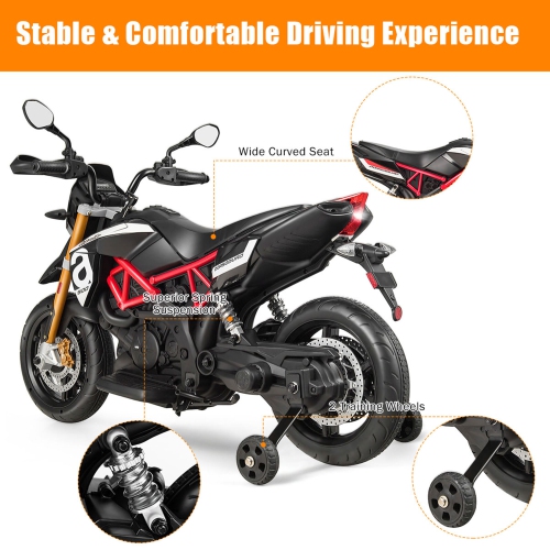 Gymax 12V Licensed Kids Ride On Motorcycle w/ Headlight Training Wheel Black/Red