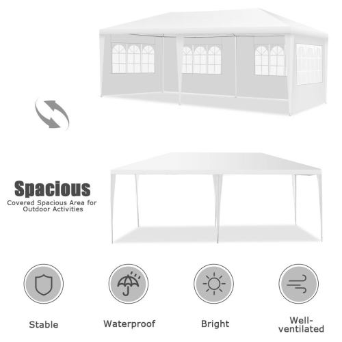 Gymax 10'x20' Outdoor Canopy Weather-resistant Tent Wedding Party Tent 4 Sidewalls W/Carry Bag