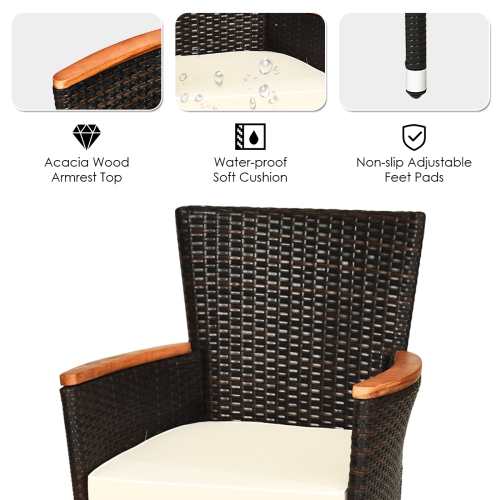 Gymax 7pcs Patio Rattan Dining Set 6 Stackable Cushioned Chairs Patio