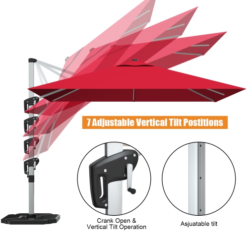 Gymax 10Ft Square Offset Hanging Patio Umbrella w/ Base 360 Degree Tilt Brick Red/Red/Blue/Beige/Tan