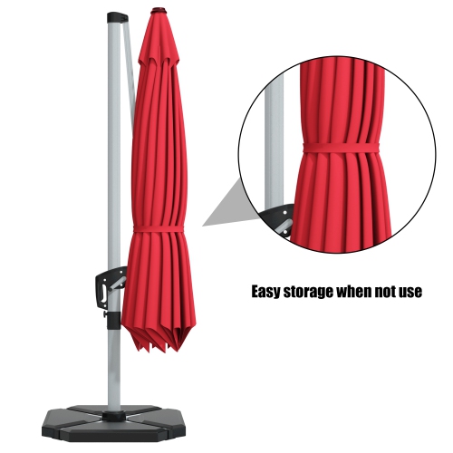 Gymax 10Ft Square Offset Hanging Patio Umbrella w/ Base 360 Degree Tilt Brick Red/Red/Blue/Beige/Tan