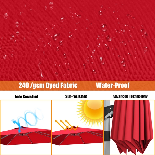 Gymax 10Ft Square Offset Hanging Patio Umbrella w/ Base 360 Degree Tilt Brick Red/Red/Blue/Beige/Tan