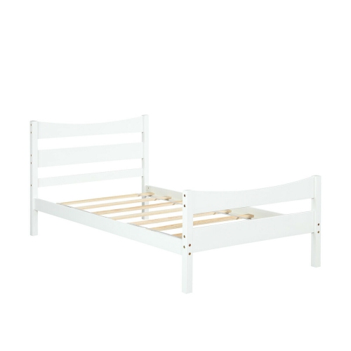 GYMAX  Twin Size Platform Bed Frame Foundation W/headboard &wood Slat Support In White