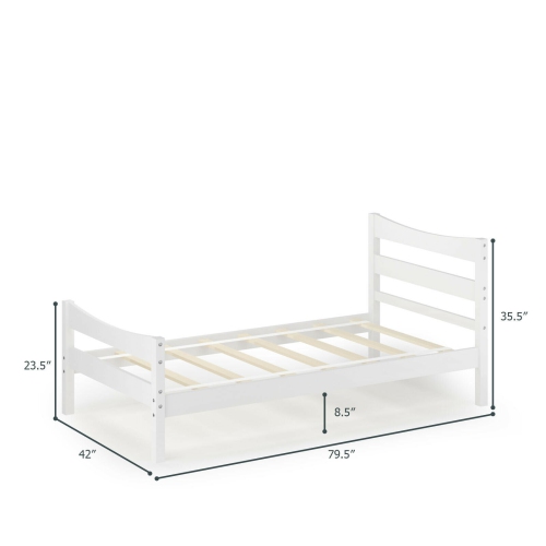 Gymax Twin Size Platform Bed Frame Foundation w/Headboard &Wood Slat Support White