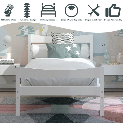 Gymax Twin Size Platform Bed Frame Foundation w/Headboard &Wood Slat Support White