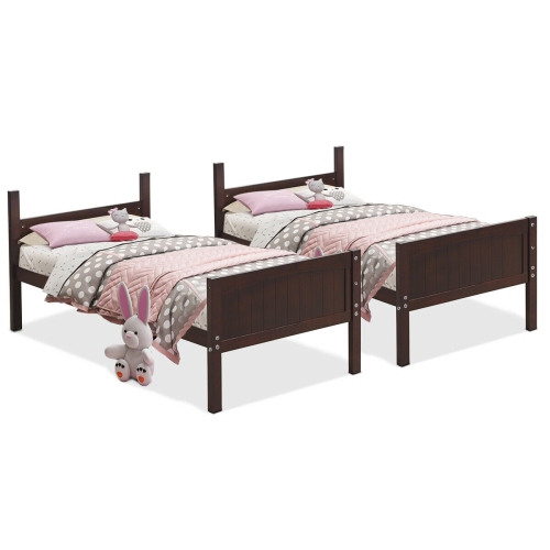 Gymax Wooden Twin Over Twin Bunk Beds Convertable 2 Individual Twin Beds Espresso