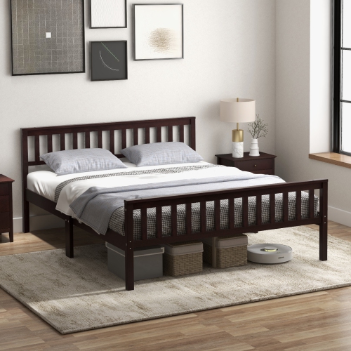 Gymax Wood Bed Frame Wood Slats Support Platform W/ Headboard &Footboard Queen Size