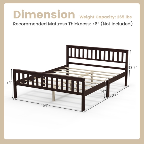 Gymax Wood Bed Frame Wood Slats Support Platform W/ Headboard &Footboard Queen Size
