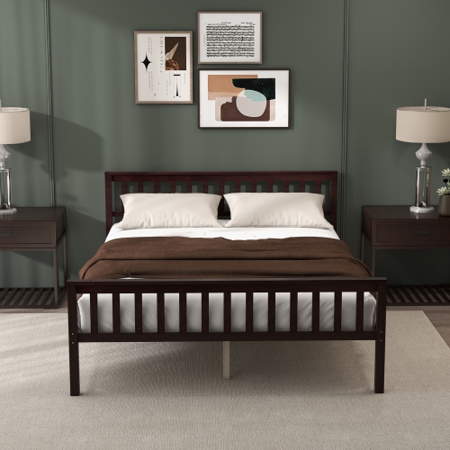 Gymax Wood Bed Frame Wood Slats Support Platform W/ Headboard &Footboard Queen Size