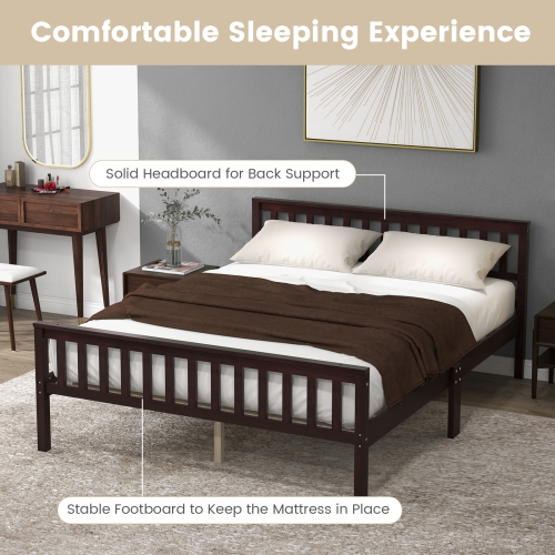 Gymax Wood Bed Frame Wood Slats Support Platform W/ Headboard &Footboard Queen Size