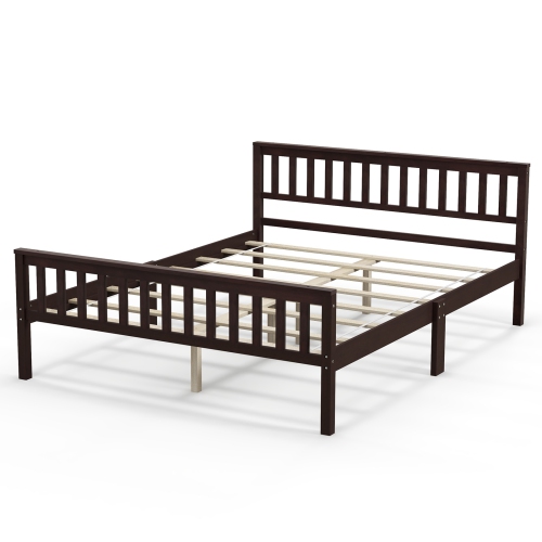 Gymax Wood Bed Frame Wood Slats Support Platform W/ Headboard &Footboard Queen Size