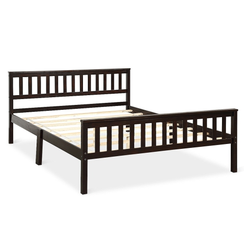Gymax Wood Bed Frame Wood Slats Support Platform W/ Headboard &Footboard Queen Size