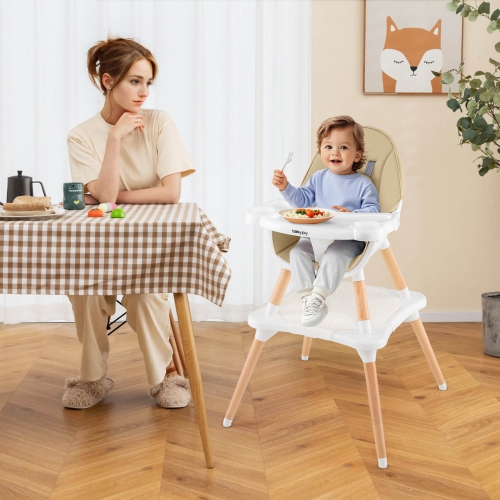 Costway 6-in-1 Baby High Chair Infant Wooden Convertible Chair w/5-Point Seat Belt