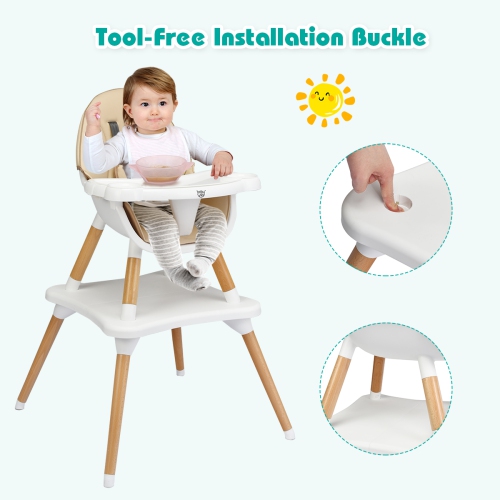 Costway 6-in-1 Baby High Chair Infant Wooden Convertible Chair w/5-Point Seat Belt