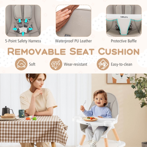 Costway 6-in-1 Baby High Chair Infant Wooden Convertible Chair w/5-Point Seat Belt