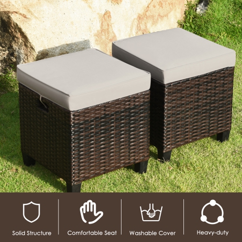 Gymax 4PCS Rattan Ottoman Outdoor Patio Furniture Cushioned Footstool Footrest