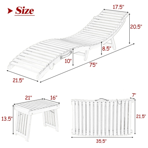 Gymax 3 PCS Folding Eucalyptus Lounge Chair & Table Set w/ Double-sided Cushion