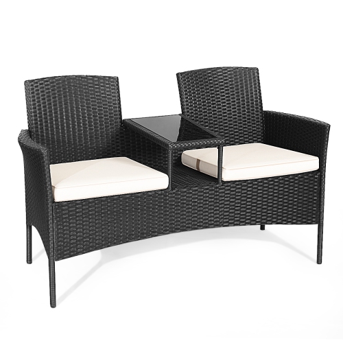 Gymax Cushioned Rattan Wicker Patio Conversation Set w/ Table Steel Frame