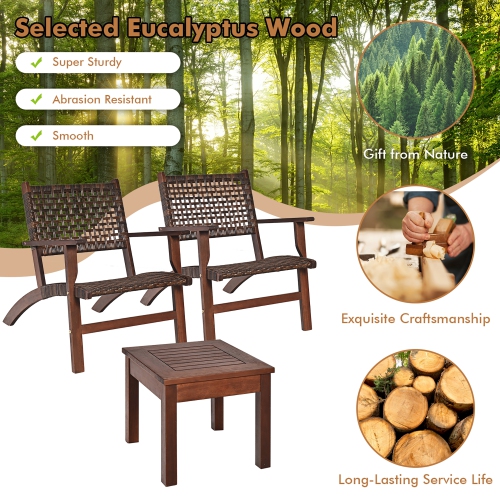Gymax 3PCS Rattan Patio Chair & Table Set Outdoor Furniture Set w/ Wooden Frame
