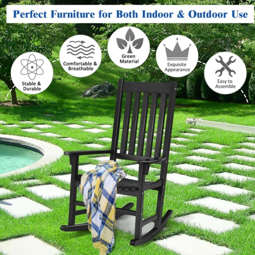 Gymax 2PCS Wood Rocking Chair Porch Rocker High Back Garden Seat Indoor Outdoor