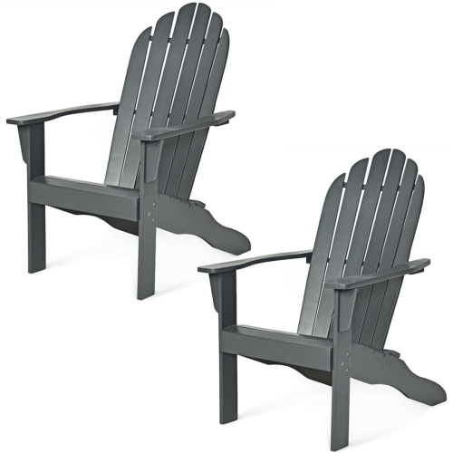 Gymax 2PCS Wooden Classic Adirondack Chair Lounge Chair Outdoor Patio Grey