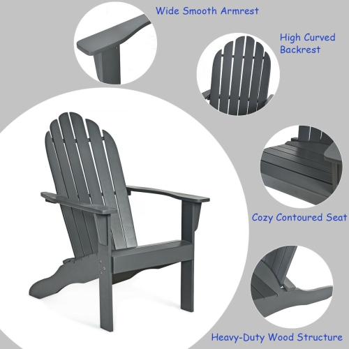 Gymax 2PCS Wooden Classic Adirondack Chair Lounge Chair Outdoor Patio Grey
